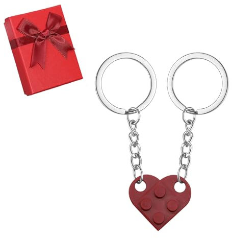 Weenwill Ensemble Porte Cles Coeur,Rouge Porte Clés en Forme de Coeur pour Couple avec Boite Cadeau