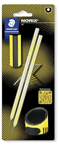STAEDTLER NORIX 181 Bleistift HB – 2er-Set, mit Zubehör | Radierer & Spitzdose, stylisches schwarzes Design – zum Schreiben – Art.-Nr. 181 SBK2-1