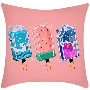 Decorative Pillows Orange Blue Ice Cream Cushions Invisible Zipper Throw Pillow Linen Sofa Cushions Square Bedroom Outdoor Cushions Washable Large Cushions 80cm x80 cm