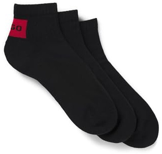 HUGO Herren 3P SH RIB LABEL CC Dreierpack Sneakers-Socken mit rotem Logo-Label