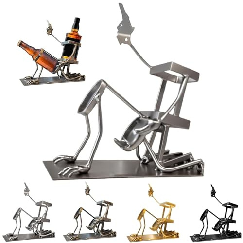 Skull Wine and Coke Bottle Holder, Funny Steampunk Metal Skeleton for Whiskey, Beer, Soda(Silver)