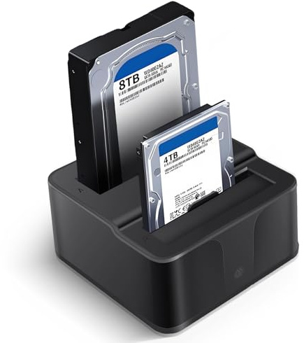 Dual Bay Docking Station USB 3.0 in alluminio HDD SSD Dock con clonazione offline per SATA I/II/III da 2,5 e 3,5 pollici, UASP 6 Gbps, lettore di schede per SD/TF, supporta 2 x 16 TB di memoria