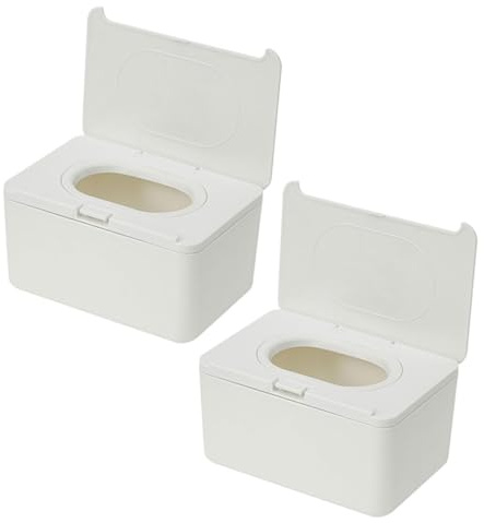 2 Stück-pack Feuchttücherbox aus Kunststoff, Weiß, für Wipes | Kompaktes, Leichtes Design, Wiederverwendbar, für Innenbereich und Arbeitsplatz, Schlicht Modern