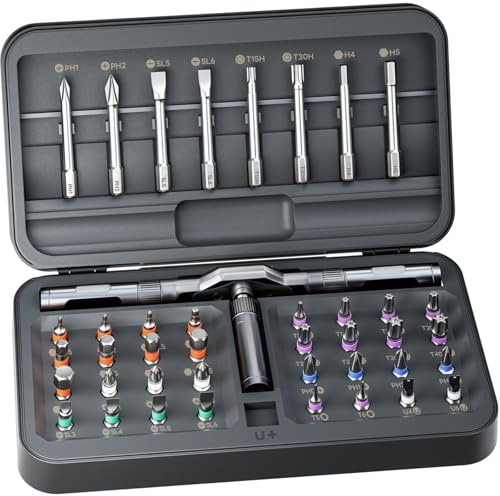 42 in 1 Ratchet Screwdriver Set,Magnetic Screwdriver Sets with Case,Handle Ratchet Screwdriver Set with 40 Bits,Multi Precision Repair Tool for Computer, Eyeglass, Bicycles, Watch, Furniture and DIY