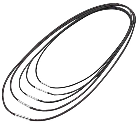YAWYO Ensemble de 5 cordons en cuir avec fermoir, 45 cm, 50 cm, 55 cm, 60 cm et 70 cm, en cuir noir, pour hommes et femmes.