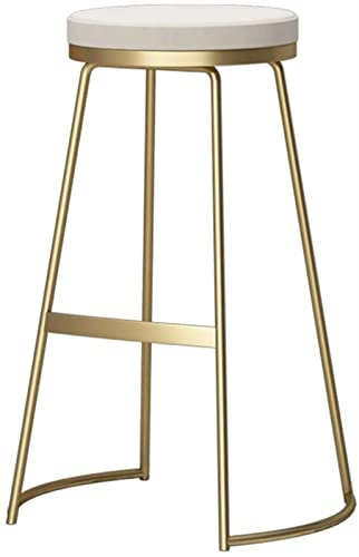 OGYJMSFN Barhocker Theken-Barhocker for Kücheninsel, runder Goldener Barhocker, Eisen-Frühstücks-Esshocker, Heim- und Gewerbestuhl, hoch mit weißem Samt