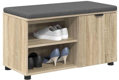vidaXL Flurbank mit Kissen mit Regal Sonoma-Eiche 80 x 38 x 46 cm