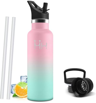 Trinkflasche Edelstahl Kinder 500ML BPA-Frei, Thermosflasche, Auslaufsichere Isolierflasche Doppelwandig, Wasserflasche mit Strohhalm, 18/8 Edelstahl, Trinkflasche Kohlensäure Geeignet für Sport