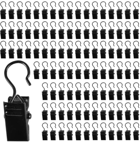 Rairsky 100 Pezzi Clip per Tendine con Gancio, Mollette per Tende | Nero Clip per Tende con Ganci, Multifunzionali, in Metallo, per Ufficio La Decorazione Domestica Luci Stringa Carte Foto