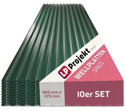 LP Projekt Wellplatten | Robuste & wetterfest Wellplatten Dach Kunststoff für Garten & Terrasse | Stabile & langlebige Dachbleche Set (Trapez grün, 90 x 117 cm, 10er-Set)