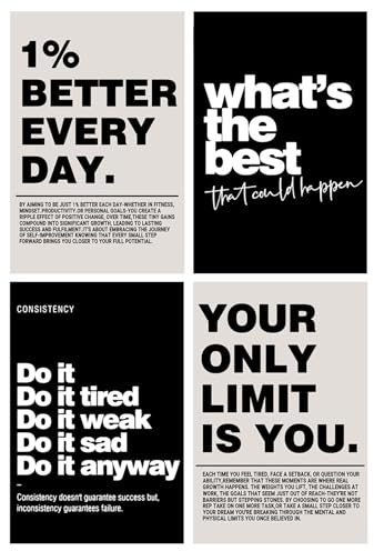 Aurelx 4 Stück Motivation Poster, Motivationsbilder Leinwand, Büro Bilder mit Inspirierenden Sprüchen Schwarz Weiß, Positives Poster Motivation für Home Office, Arbeitszimmer (30x20 cm, Ohne Rahmen)