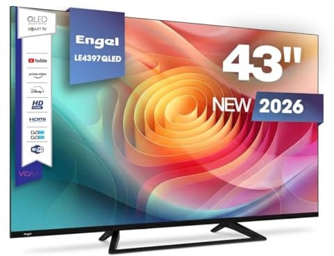 Engel Televisor Smart TV 43 Pulgadas QLED Full HD LE4397QLED, VIDAA, Dolby Audio, 3 HDMI, 2 USB, WiFi, DVB-T2/S2/C, 250 CD/m², 1920x1080, VESA 200x100