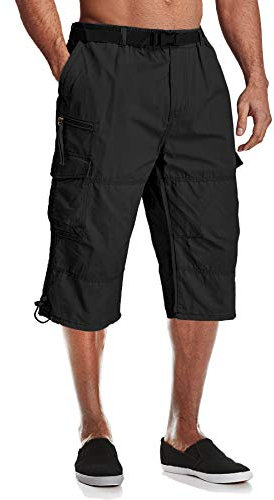 MAGCOMSEN Mens Work Shorts Multi Pockets Combat Shorts Baggy Lightweight Summer Shorts Mens 3/4 Length Breathable Cargo Trousers Men Elasticated, 36, Black
