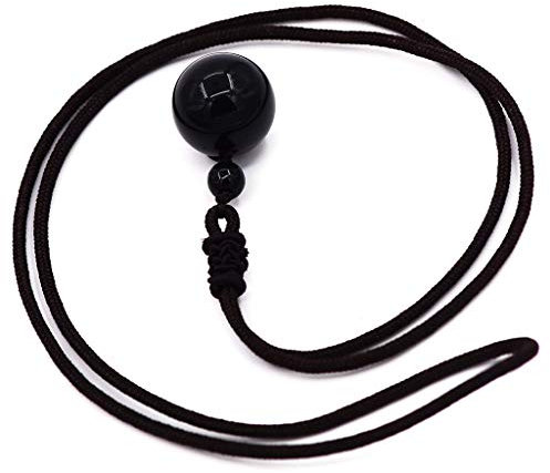 16mm Obsidienne Arc-En-Yeux Pierre Chanceux Chakra Naturel Noir Perles Pendentif Collier avec Réglable Corde Tressée Cordon pour Femme Hommes