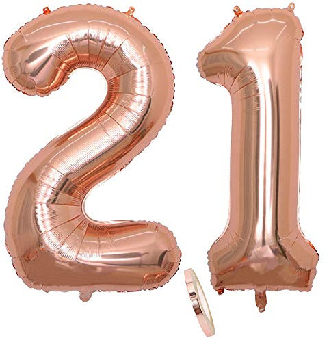 2 Luftballons Zahl 21, Nummer 21 Luftballon Rosegold Mädchen,40 Aufblasbar Helium Folienballon Roségold Ballons Figuren,Riesen Ballon für Geburtstag Party Dekoration, Abschlussball (xxxl 100cm)