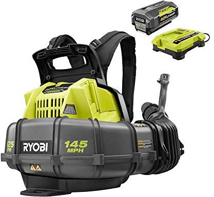 Ryobi RY40440 40 Volt 145 MPH 625 CFM Cordless Brushless Variable Speed Backpack Leaf Blower with Lithium-Ion Battery and Charge Kit