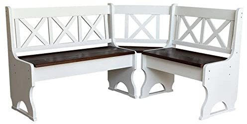 k koma Kiefer Eckbank MASSIVHOLZ Öko Weiss/Nuss - NEU (150 x 180)