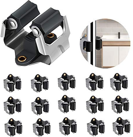 3-H Mop Holder 15 Pack, Brush Holder, Broom Holder Wall Mounted for Kitchen Bathroom Laundry Room Shed Garage Garden(Black)