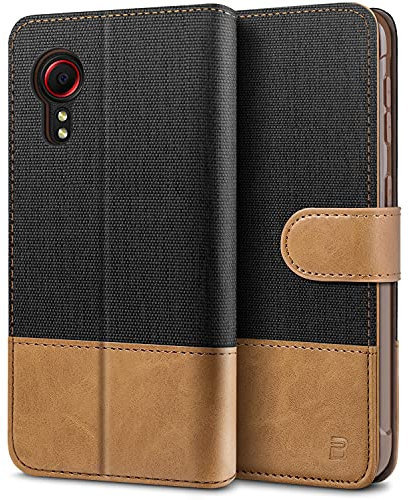 BEZ Cover per Xcover 5, Custodia per Portafoglio Samsung Galaxy Xcover 5 Protettiva in Tela e PU Pelle Portafoglio Flip Cover con Chiusura Magnetica, Nero