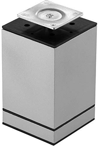 Gedotec Design Möbelfuß verstellbar Schrankfuß eckig Möbel-Bein - NIKO | Sofa-Fuß Höhe 100 mm | Sockelfuß mit Gewinde-Montageplatte | Möbel-Bein Metall Silber | 1 Stück - Kommoden-Fuß Ø 60 x 60 mm