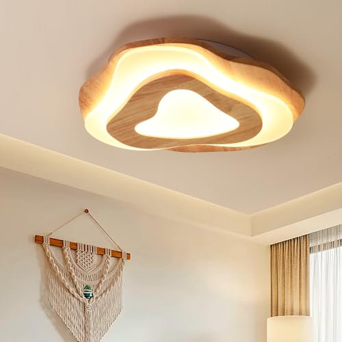 SENFAY LED Deckenleuchte Holz Schlafzimmer 3000K Warmweiß Deckenlampe Schlafzimmerlampe 35W Holzlampe Ø40cm Moderne Deckenleuchte für Kinderzimmer Wohnzimmer Küche Esszimmer Flur