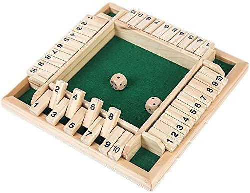 ZoneYan Shut The Box mit 2 Würfeln, Holz Brettspiel Würfel, Klassisch Würfelspiel, Klappbrett, Tisch Spiel für Partei, Mathe-Spiele für Kinder, 4 Spieler