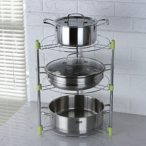 TRTO 3 Tier Chrome Kitchen Pot Pan Saucepan Rack Holder Organiser Stand Tidy Shelf Easy To Clean and Use