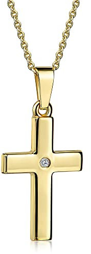 Xaana Damen-Anhänger Kreuz glanz mit Zirkonia aus 333er Gelbgold inkl. vergoldeter Silberkette AMZ0529