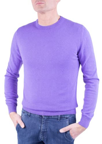 Marenza Girocollo Uomo Manica Lunga Misto Cashmere Seta Made in Italy (L, Viola)