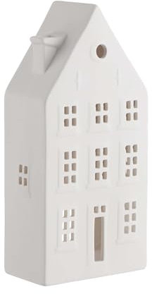 BUTLERS Teelichthaus, Grachtenhaus aus weißem Porzellan Höhe 19cm -Amsterdam- Windlicht-Haus für die Krippe, Weihnachtsdorf Häuser für Weihnachtsdekoration. Weihnachtshaus