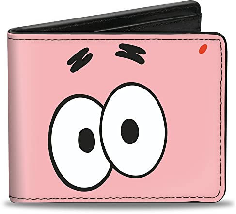 Buckle-Down Herren Geldbörse Bifold PU Spongebob Schwammkopf Patrick Seestern Augen Close Up Pink, 10.2x8.9 cm, 4.0x3.5, Bifold PU Spongebob Schwammkopf Patrick Seestern Augen Close Up Pink