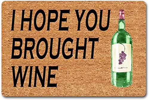 Lustige Fußmatte für Eingangsbereich, Monogramm-Matten für die Haustür, rutschfest, 40 x 60 cm (I Hope You Brought Wine)