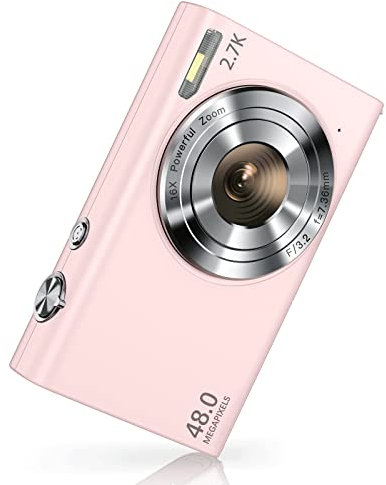 Sevenat Digital Camera 48MP 2.7K Compact Pink with 16X Zoom, Image Stabilization, Autofocus, 3 Screen, FHD 1080p Video, for Teens/Students