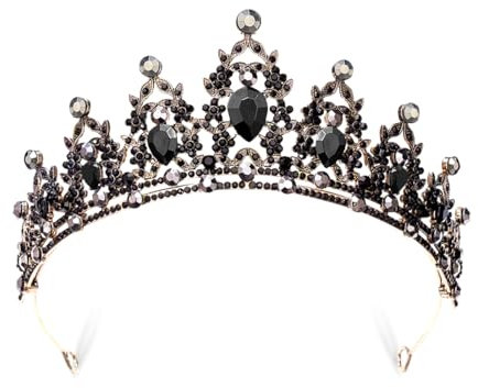 Diadème Femme Noir Cristaux Couronne Gothique et Vintage pour Mariage et Fête Halloween