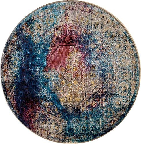Muratap Klassich Orient Teppich Picasso Heriz - Traditioneller Orientalischer Modern Vintage Dekoration Wohnzimmer - OEKO-TEX - Große: 200 cm - Rund - Farbe: Mehrfarbig