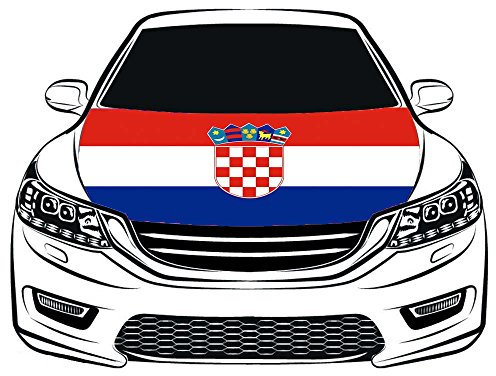 Motorhaubenabdeckung mit Flagge der Republik Kroatien, 1 x 152 cm, 100 % Polyester, elastische Stoffe können gewaschen werden, Motorhaubenbanner