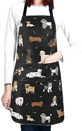 Niedliche Fellschürze für Hunde mit 2 Taschen, wasserdicht, für Damen und Herren, verstellbarer Hals, schmutzabweisend, Hund -1, 28 x 33In