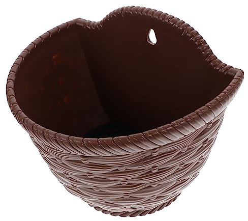 CIYODO Jardinière Murale Suspendue en Imitation Rotin Tissée pour Balcon Et Intérieur, Pot De Fleurs Mural Petit Format Café 3052, Support Mural pour Plantes Décoratives D'intérieur Et Extérieur