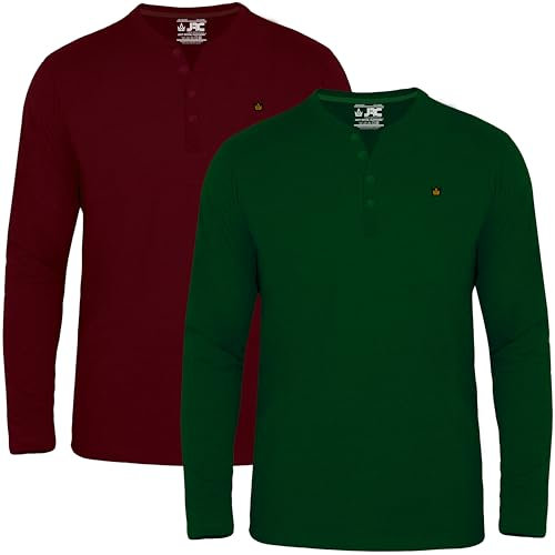 JRC 2 Pack Mens Long Sleeve Henley Shirts, Lightweight Henley Tops for Gym, Running & Casual Outings (Maroon, Olive, XL)