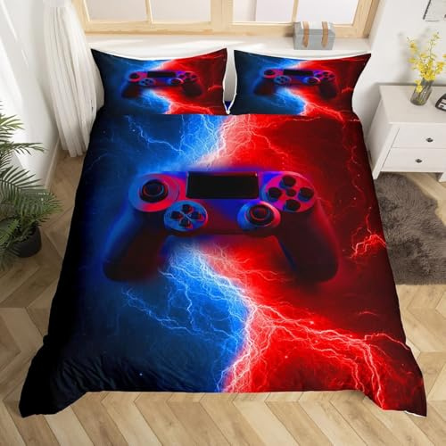 Homewish Set di biancheria da letto Gamer Gaming Dimensioni 220 x 240,Copripiumino Gamepad,Copripiumino per giochi per bambini ragazzi,Arredamento camera da letto moderno Set di 2 federe, set da letto