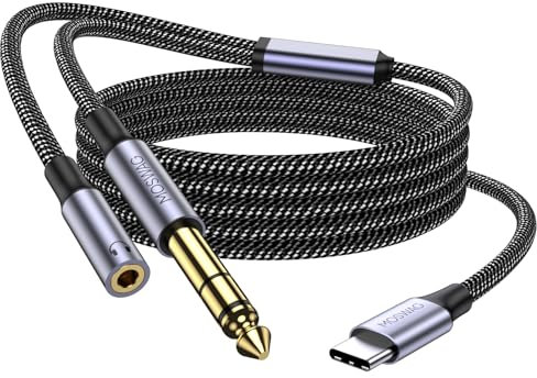 MOSWAG Cavo audio stereo da USB C a 1/4 maschio TRS, cavo audio da USB C a 6,35 mm 1/4 TRS con ascolto per cuffie monitor, amplificatore per chitarra, altoparlanti, ecc (10M)