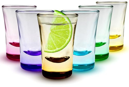 volila Farbig Schnapsgläser 25ml – Set mit 6 Shotgläser mit Schwerem Boden – Farbig Schnapsglas für Jager-Bomb-Shots, Jello-Shots, Tequila-Shot-Gläser und Trink-Shots aus Barglas