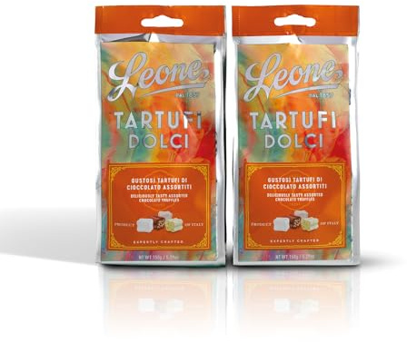 Leone depuis 1857 - Sachets assortis de Truffes Sucrées - Truffes Sucrées Noires, Blanches, Caramel Salé et Pistache - 2 sachets de 150 gr (2 x 150 gr)