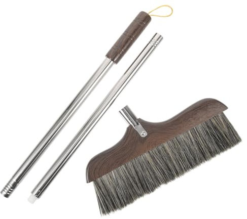 FRCOLOR Push Broom Long Handle 90cm Black Bristle Wood Floor Cleaning Tool Household Reusable Stable Broom for Dust Removal and Anti-static Sweeping