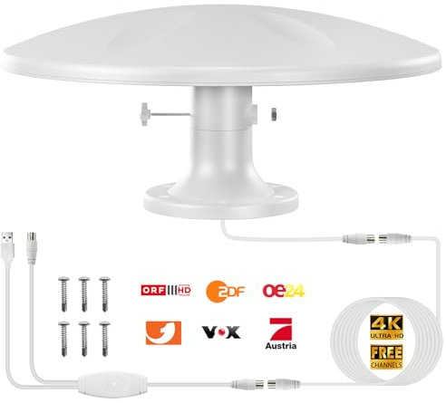 DVBT2 Antenne, zimmerantenne DVB-T & DVB-T2 Antennen mit Verstärker, Großer Reichweite und 360° Empfang, Zimmerantenne für Fernseher mit Starkem Magnetfuß, Geeignet für 4K 1080p & Alle TV-Geräte