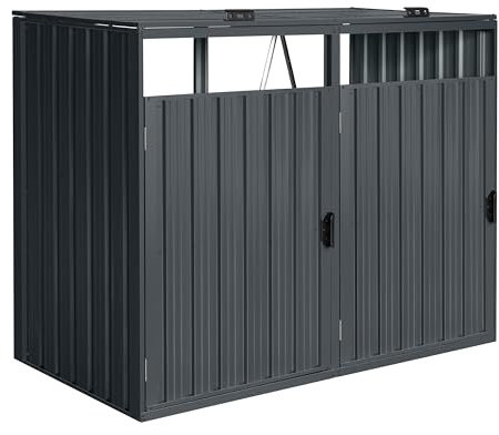 AXI Owen Cache Poubelle Métallique Anthracite/Acier Galvanisé Résistant aux Intempéries - Abri Poubelle pour 2 conteneurs - Max. 240L/480L - Abri Poubelle Extérieur avec Excellente Ventilation
