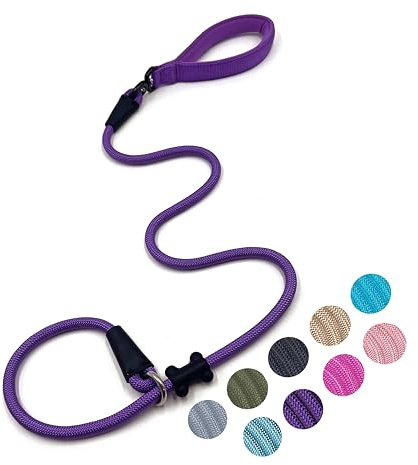 Slip Lead Dog Leash Strong Nylon Rope Leash with Comfortable Handles and Walking Training Lead for Small Medium Large Dogs (Purple, 1/2×4ft)
