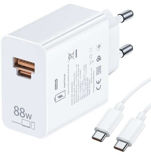 88W SuperCharge Caricabatterie per Huawei Honor 200 Lite Magic6 Lite 90 Lite,2-Porte USB C Presa 88W PD Caricatore Rapido con 6A Cavo USB C 1M per HONOR 90 70 Lite X8b X9b Magic6 Lite Pro Magic5 Lite
