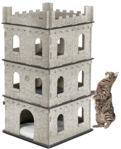 CanadianCat Company | Katzenburg aus Filz für Katzen - Felty Fort | Beige-Anthrazit | Filzburg XL Flauschkissen