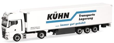herpa Camión Modelo Man TGX GX Semi-Remolque de Caja Refrigerada Kühn Kühltransporte (Renania del Norte-Westfalia/Ostbevern), Miniatura a Escala 1:87, Pieza de colección, plástico